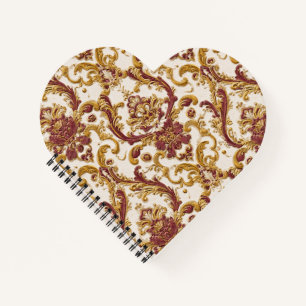 Elfenbein-Barockornament mit Gold und Burgunderrot Notizblock