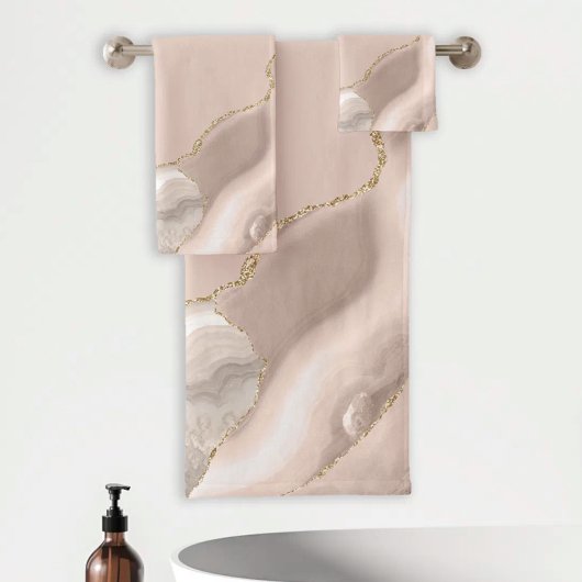 Elfenbein Beige Achat Geode Gold Glitter Badhandtuch Set