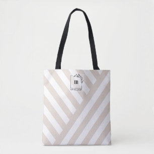 Elfenbein Beige Streifen Monogram Tote Bag Tasche