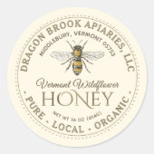 Elfenbein Bio Honiglabel mit Honigbiene Runder Aufkleber (Vorderseite)