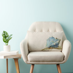 Elfenbein-blauer Strand-HausVintager Seashell Lendenkissen