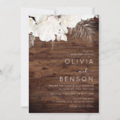 Elfenbein-Blume fallen Rustikale Holzhochzeit Einladung (Vorderseite)