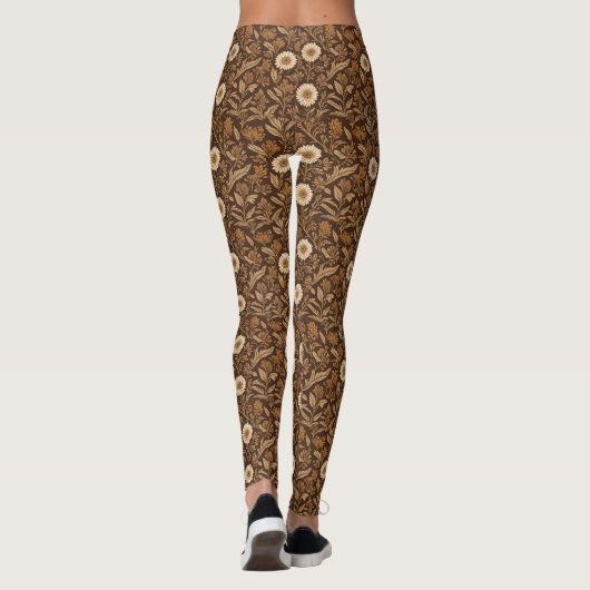 Elfenbein-Blume und braune Blätter Leggings (Rückseite)