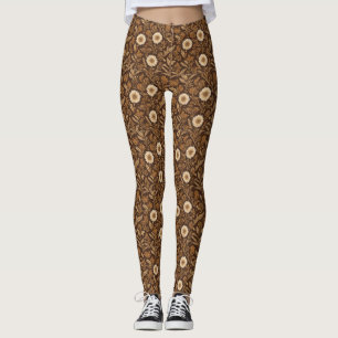 Elfenbein-Blume und braune Blätter Leggings