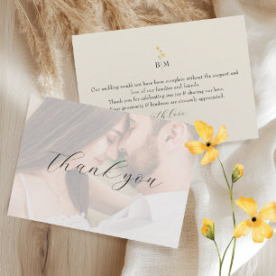 Elfenbein Blumen Foto Hochzeit Dankeskarte