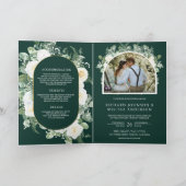 Elfenbein Blumen Foto Smaragdgrün QR-Code Hochzeit Einladung (Innenseite)
