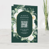 Elfenbein Blumen Foto Smaragdgrün QR-Code Hochzeit Einladung (Rückseite)