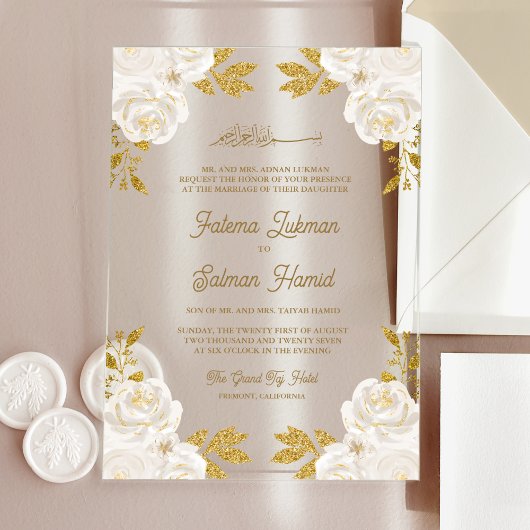 Elfenbein Blumen Gold Glitter Islamische Muslimisc Acryleinladungen