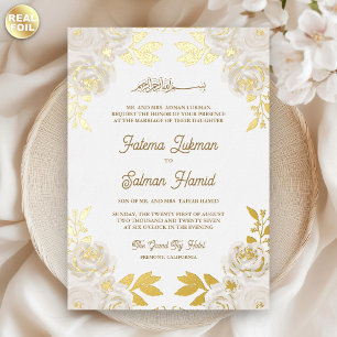 Elfenbein Blumen Gold Glitter islamische muslimisc Folieneinladung