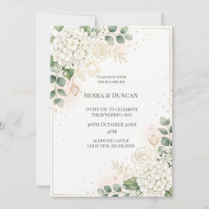 Elfenbein-Blumen-Grün-Hochzeit Einladung