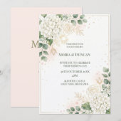 Elfenbein-Blumen-Grün-Hochzeit Einladung (Vorne/Hinten)