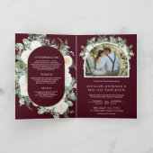 Elfenbein Blumen Hochzeit Burgunder QR Code Einladung (Innenseite)