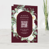 Elfenbein Blumen Hochzeit Burgunder QR Code Einladung (Rückseite)