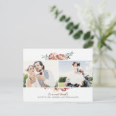 Elfenbein Blumenfall Foto Hochzeit danke Postkarte (Stehend Vorderseite)