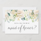 Elfenbein Blumengarland wird meine Trauzeugin sein Einladung (Vorderseite)