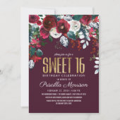 Elfenbein-Blumengesteck-Bonbon 16 Burgunders roter Einladung (Vorderseite)