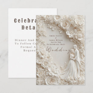 🤍 Elfenbein Blumenrand Braut Bräutigam Hochzeitst Begleitkarte