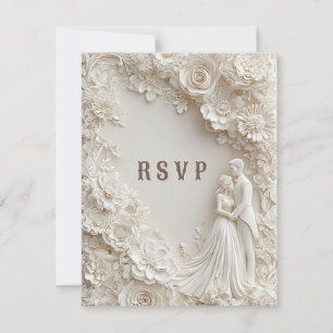 🤍 Elfenbein-Blumenrand Braut Bräutigam Hochzeitst RSVP Karte