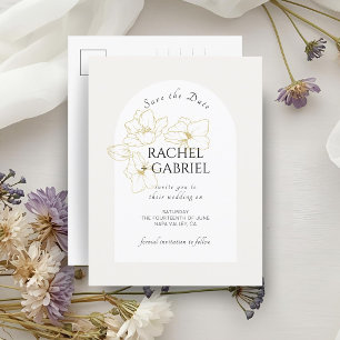 Elfenbein   Boho Arch Gold Floral Wedding Postkarte