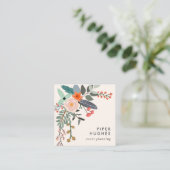 Elfenbein | Boho Floral Quadratische Visitenkarte (Stehend Vorderseite)
