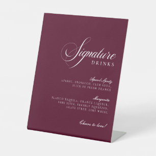 Elfenbein Burgund Signature-Drinks Hochzeitsschild Sockelschild