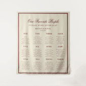 Elfenbein-Burgunder-Retro-Hochzeitssitzplan-Schild Wandteppich (Vorderseite)