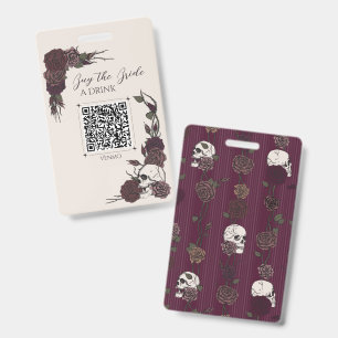 Elfenbein & Burgunder Schädel Drink QR ID Abzeiche Ausweis