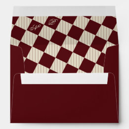 Elfenbein-Burgunder-Streifen Monogramm Retro-Hochz