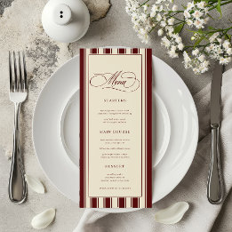 Elfenbein & Burgunder Streifen Rand Retro Hochzeit Menükarte