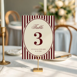 Elfenbein-Burgunder-Streifen Retro-Hochzeitstisch- Einladung