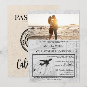 Elfenbein California Passport Wedding Einladung
