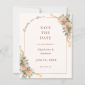 Elfenbein Champagner Blumen Hochzeit Save-the-Date (Vorderseite)