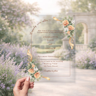 Elfenbein Champagner Blumenband Luxus Hochzeit Acryleinladungen