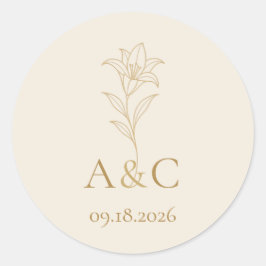 Elfenbein Champagner Lilie Hochzeit Monogramm Umsc Runder Aufkleber