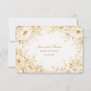Elfenbein Champagner Perlen Blumen Hochzeit Dankeskarte