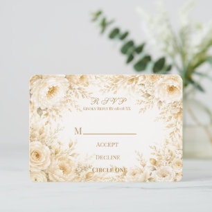 Elfenbein Champagner Perlen Blumen Hochzeit RSVP Karte
