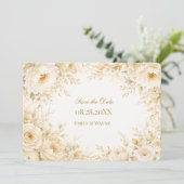 Elfenbein Champagner Perlen Blumen Hochzeit Save The Date (Stehend Vorderseite)