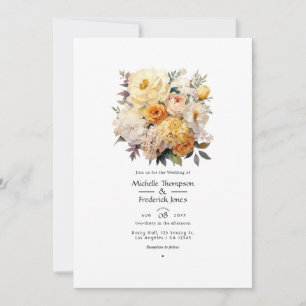 Elfenbein, Champagner und weiße Blumenhochzeit Einladung