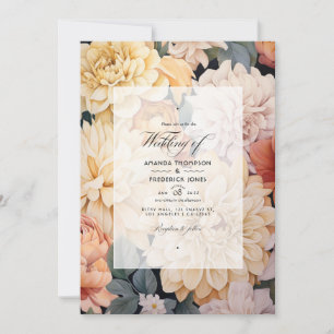 Elfenbein, Champagner und weiße Floral-Hochzeit Einladung