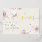 Elfenbein | Cherry Blossom Gold Floral Baby Dusche Folieneinladung (Vorderseite)