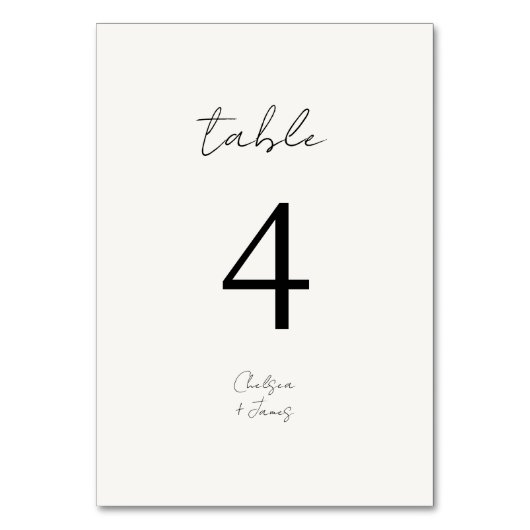 Elfenbein | Chic B&W Minimalistisch Wedding Tischnummer (Vorderseite)