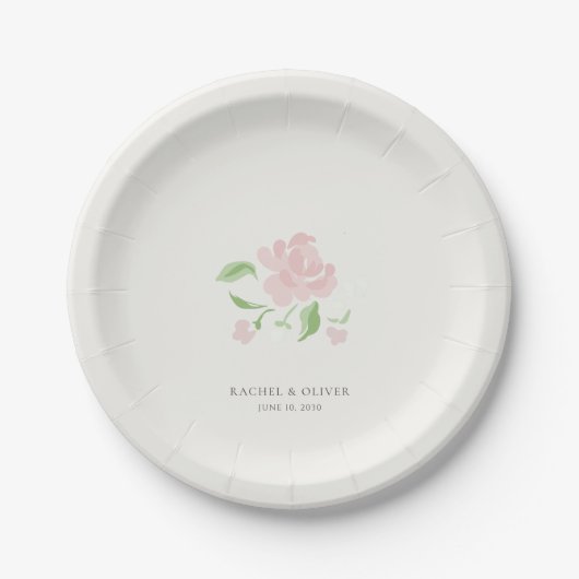 Elfenbein | Chic Blush-Rosen-Hochzeit Pappteller (Vorderseite)