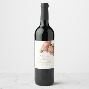 Elfenbein   Chic Blush Script-Rose Hochzeit Weinetikett