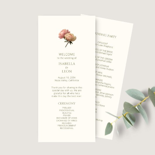 Elfenbein | Chic Floral Rosene Hochzeitsprogramm Menükarte