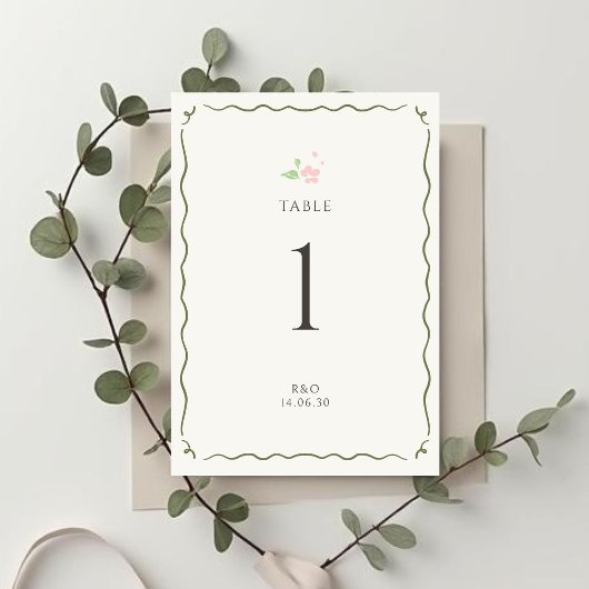 Elfenbein | Chic Florale Hochzeit Tischnummer Kart