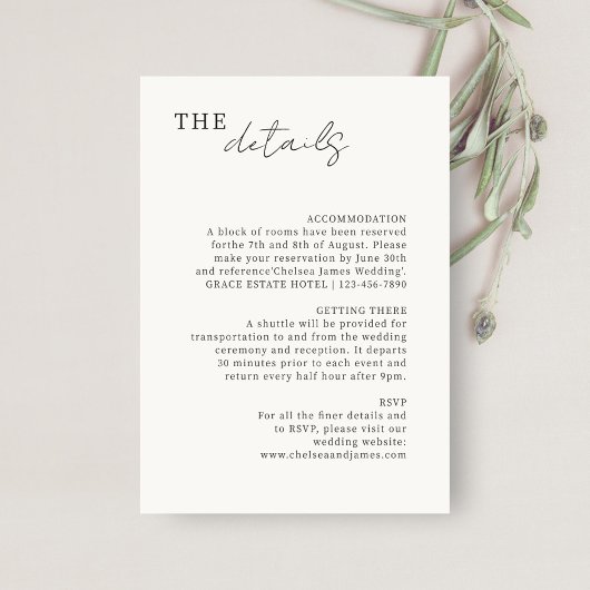 Elfenbein | Chic Minimalistisch Hochzeitdetails Begleitkarte