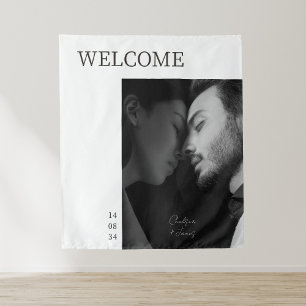 Elfenbein   Chic Modern Wedding Welcome Foto Wandteppich