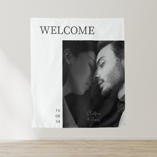 Elfenbein | Chic Modern Wedding Welcome Foto Wandteppich