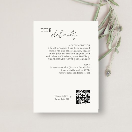 Elfenbein | Chic QR Code Minimalistische Hochzeitd Begleitkarte