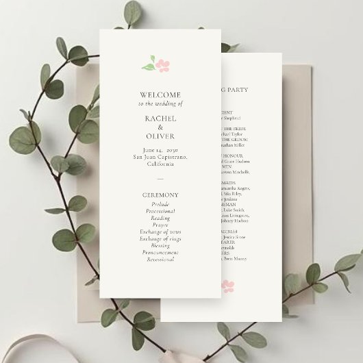 Elfenbein | Chic Rosafarbenes Blumenhochzeitsprogr Programm